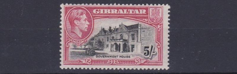 GIBRALTAR  1938 - 51  SG   129B  5/-   BLACK & CARMINE  PERF 13  LMH  