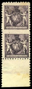 Liechtenstein #61 (Mi. 52BUMs) Cat€180, 1921 15rp dark violet, sheet margin...