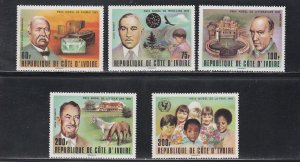 Ivory Coast # 460-464, 465, Nobel Prize Winners, Mint NH, 1/2 Cat.