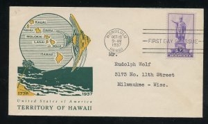 US 799 M=27 Territorial Issue - Hawaii, Linprint Cachet Addr FDC