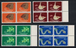 Liechtenstein Butterfly Bird Amphibian Reptile 4v Blocks of 4 1973 MNH