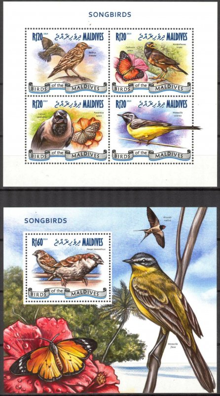 Maldive Islands 2014 Birds Songbirds Sheet + S/S MNH