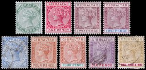 Gibraltar Scott 8, 11-17, 19, 21 (1886-98) Mint/Used HH F-VF, CV $246.80 C