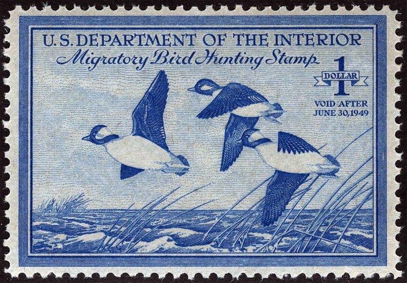 US Sc RW15 Bright Blue $1.00 MNH Original Gum XF 1948 Hunting Permit Stamp