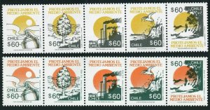 Chile 988-997a two strips, MNH. Michel 1480-1489. Environmental protection,1992.