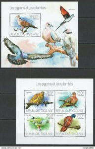 2013 Togo Fauna Birds Les Pigeons Et Les Colombes Kb+Bl ** Tg752