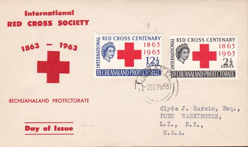 Bechuanaland Protectorate 1963 Red Cross Centenary FDC Typed Address Cachet VF