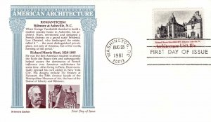 USA 1981 FDC Sc 1929 Romanticism Architecture Aristocrat Cachet Biltmore