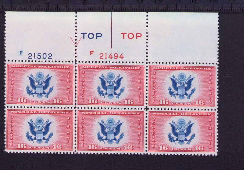 1934 US Sc CE2 Top Plate Block  Eagle and Shield MNH Special Delivery Air Mail