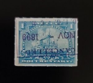 1898 1c U.S. Internal Revenue, Battleship, Documentary, Pale Blue Scott R163
