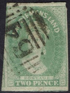 TASMANIA 1856 QV CHALON 2D NO WMK IMPERF USED