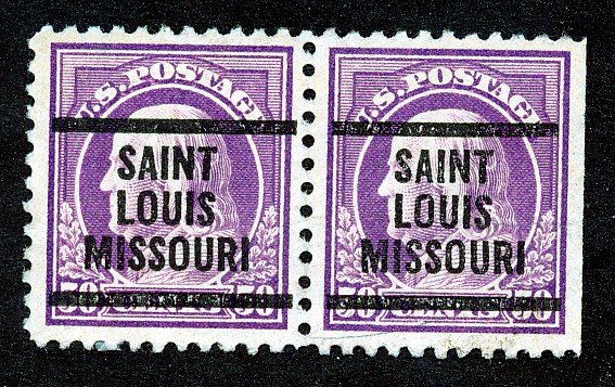 US Scott # 517 1917 Washington, 50c Pair Saint Louise Missouri. Precancel