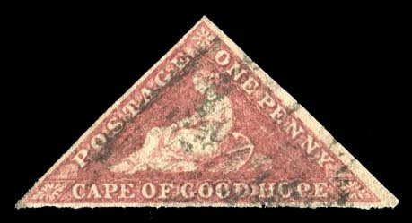 Cape of Good Hope #12 (SG 18) Cat£325, 1863 1p dark carmine, used