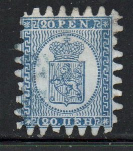 Finland Sc 9 1866 20p blue Coat of Arms stamp rouletted used