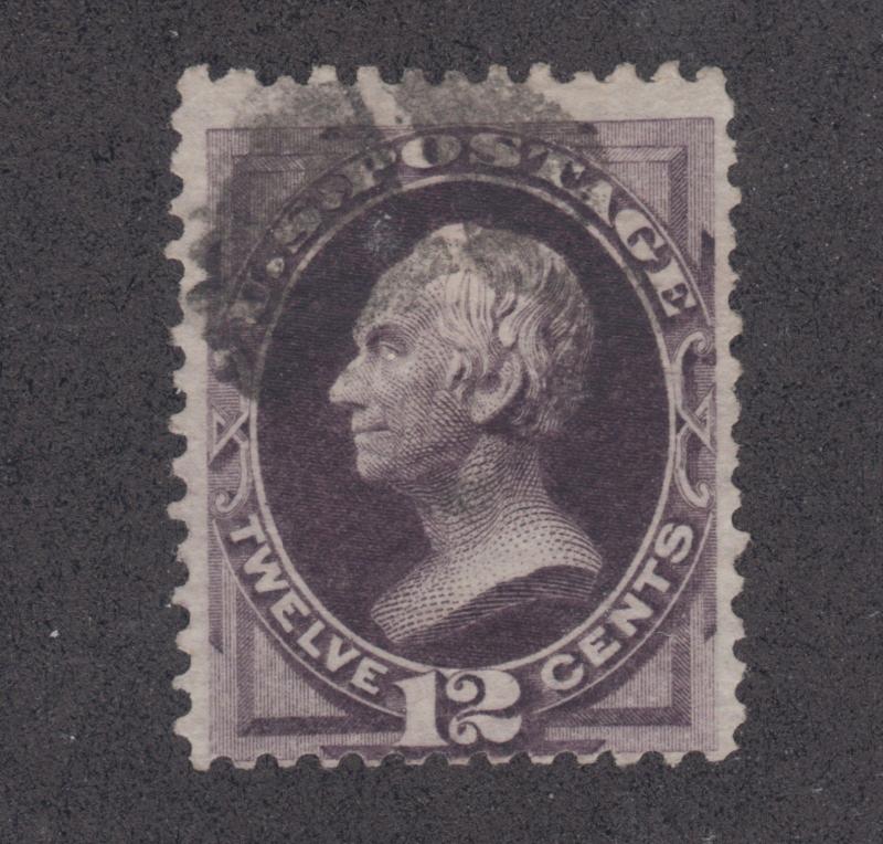 US Sc 162 used 1873 12c blackish violet Clay, no grill, face-free cancel
