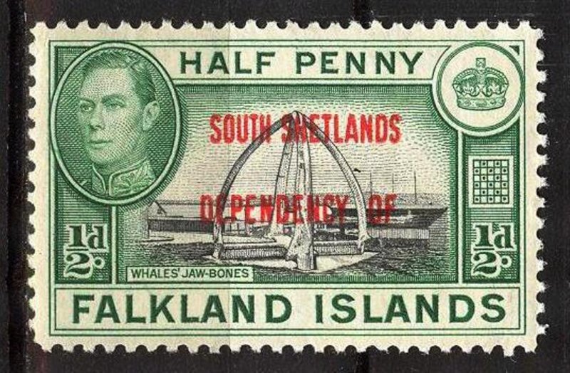 Falkland Islands 1944 Whales Jaw-Bones overpr. South Shetlands Dependency MNH