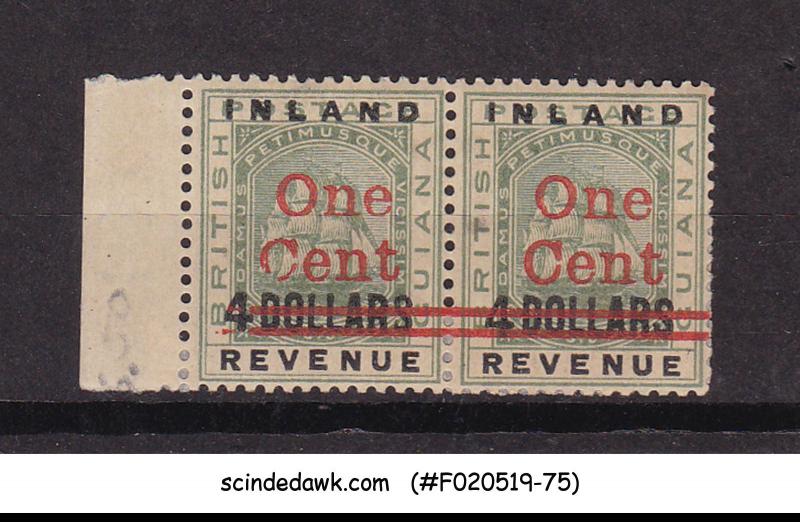 BRITISH GUIANA - 1890 INLAND REVENUE OVPT RED SURCHARGED SCOTT#151 2V PAIR MH