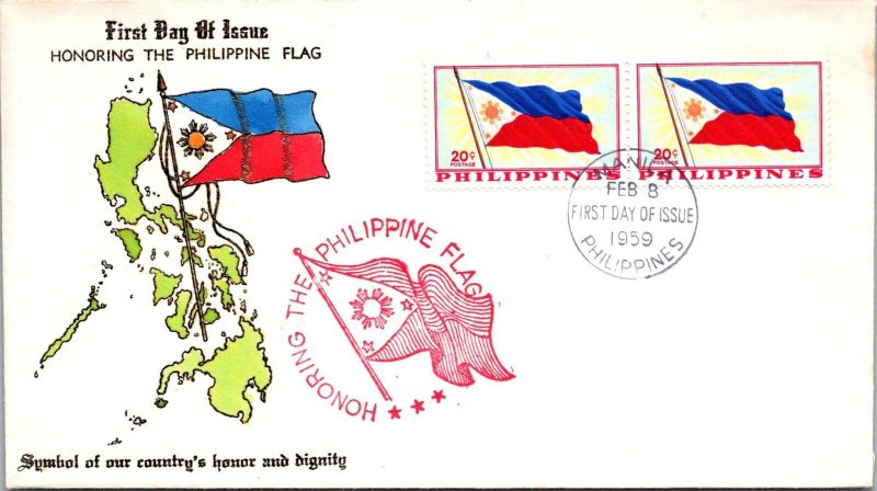 Philippines FDC 1959 - Philippine Flag - 2x20c Stamp - Pair - F43404
