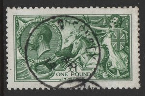 GB 1913 £1 green seahorse superb used, crisp Guernsey cds sg403, RPS cert