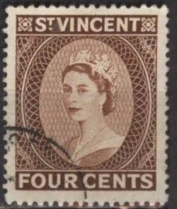 Saint Vincent 189 (used) 4c Elizabeth II, dk red brn (1955)