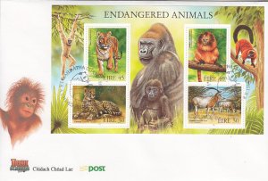 Ireland 1998 FDC Sc #1156a Sheet  Endangered Animals: Cheetah, Oryx, Golden L...