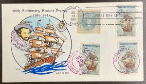 2093 Van hand painted cachet Roanoke Voyages 4 stamps FDC 1984 #17 of 55