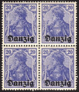 1920, Danzig, 20pfg, MNH block of 4, Sc 4, Mi 4