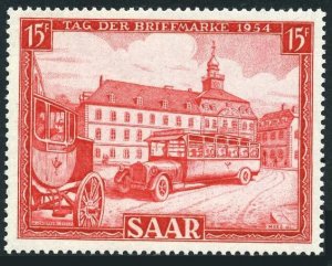 Saar 249,lightly hinged.Michel 349. Stamp Day 1954.Post Coach an Bus of 1920.
