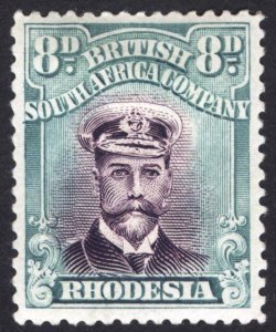 Rhodesia 1919 8d Mve&DullBluGrn DIE IIIB Perf 14 Scott 128v SG 267 MLH Cat $19+