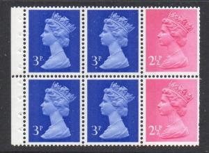 Great Britain Sc MH36a 1973 2 1/2d & 3 d Machin stamp booklet pane mint NH