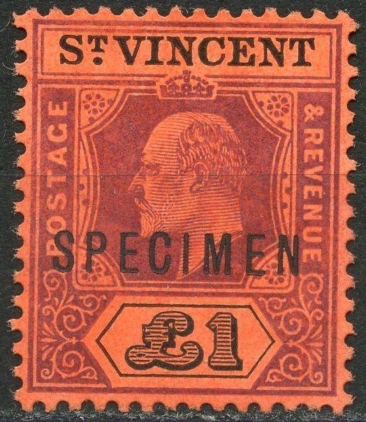 ST. VINCENT  SCOTT#23 SPECIMEN OVERPRINT  VF MINT NO GUM -SCOTT VALUE $275.00