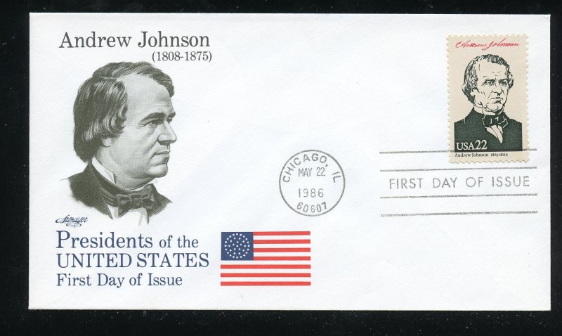 US 2217h AMERIPEX '86 - Andrew Johnson  UA Artmaster cachet FDC