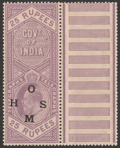 INDIA 1908 'OHMS' on KEVI Telegraphs 25R bright lilac. MNH **.