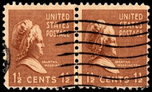 U.S. Scott #805: 1938 1.5¢ Martha Washington pair, Used, F+