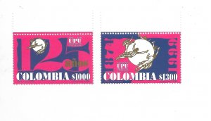 COLOMBIA 1999 UNIVERSAL POSTAL UNION 125TH ANNIVERSARY EMBLEM PAIR  MINT NH