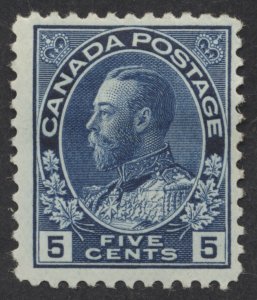 Canada #111 5c Blue George V Admiral Fine Mint OG Hinged