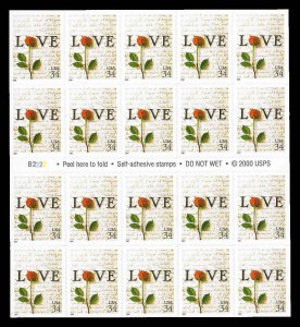PCBstamps  US #3497a Bk Pane $6.80(20x34c)LOVE, MNH, (2)