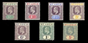 St. Lucia #50-56 Cat$236, 1904-5 Edward, complete set, hinge remnants