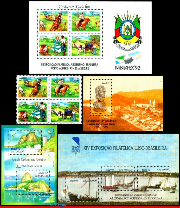 BRAZIL 1992 ALL STAMPS ISSUED, FULL YEAR, SCOTT 2347 ~ 2397 SV $ 36.30, ALL MNH