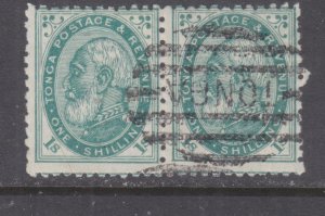 TONGA, 1888 12 x 11 1/2, 1s. Pale Green, pair, used.