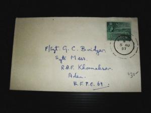 Aden Green 15c Used 1957 Soldiers Letter From Maalla To BFPO 69 (1bde)