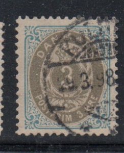 Denmark Sc 41 1895 3  ore gray & blue  stamp used