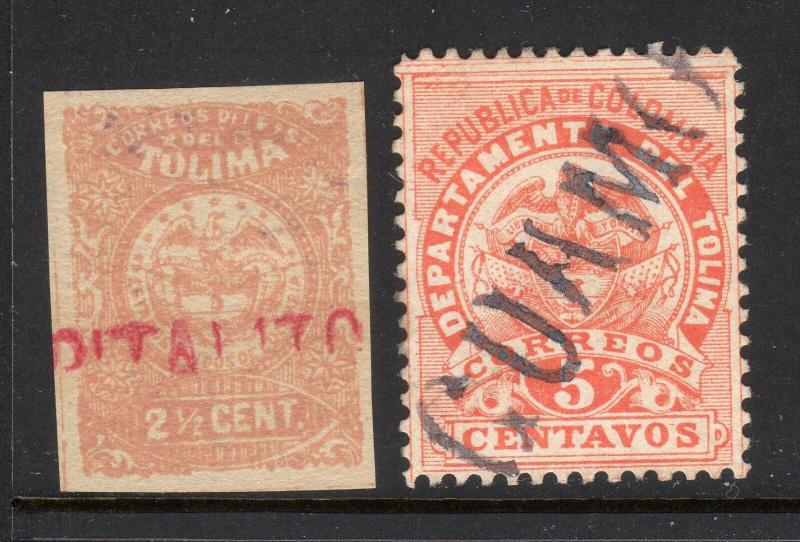 Columbia Tolima 2 Different Used Straight Line Cancels b514