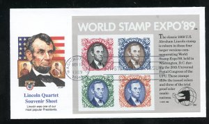 US 2433 World Stamp Expo '89 Pane of 4 UA Fleetwood cachet FDC