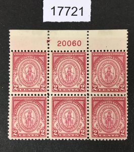 MOMEN: US STAMPS # 682 MINT OG NH PLATE BLOCK OF 6 $26 LOT #17721