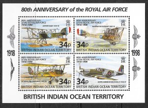 BRITISH INDIAN OCEAN TERRITORY Sc 198-201 NH ISSUE OF 1998 - AVIATION