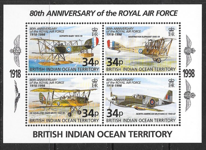 BRITISH INDIAN OCEAN TERRITORY Sc 198-201 NH ISSUE OF 1998 - AVIATION 