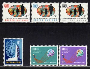 United Nations #141-42,148,151-53~ 2 Cplt Sets + 1 ~ Stamps of 1965 ~ Mint, NH