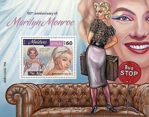 2016 Maldives. Marilyn Monroe. Michel Code: 6269 / Bl.924. Scott Code: 3634