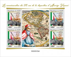 NIGER - 2022 - Amerigo Vespucci - Perf 4v Sheet - Mint Never Hinged